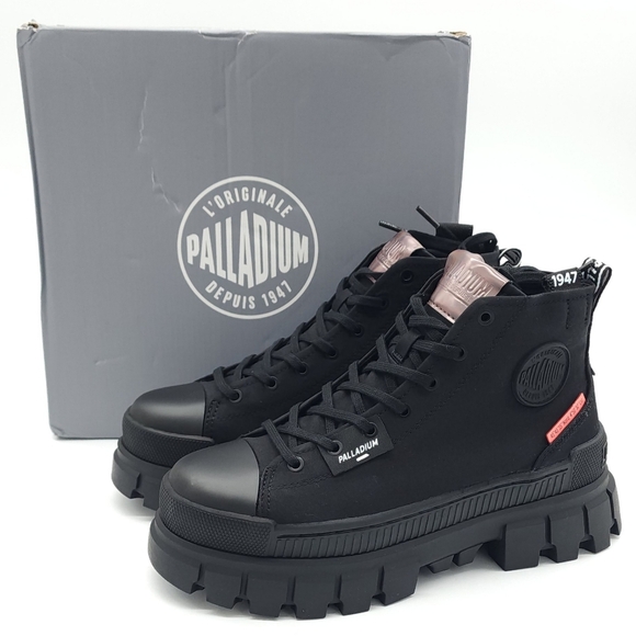 Palladium Womens Revolt Hi TX Triple Black Size 8.5 Platform Boots 97242 010 - Picture 1 of 10